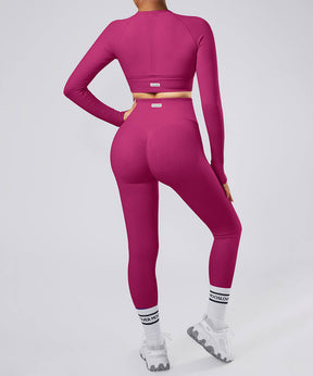 Solid Color Long sleeves 3Pcs Seamless Butt Lift Legging Set