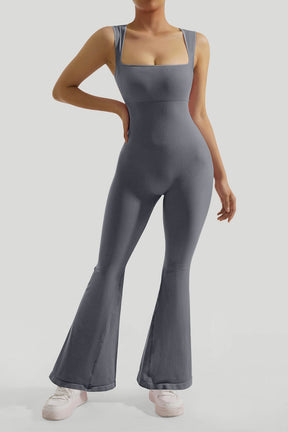 Queen Anne Neckline Flared Jumpsuit