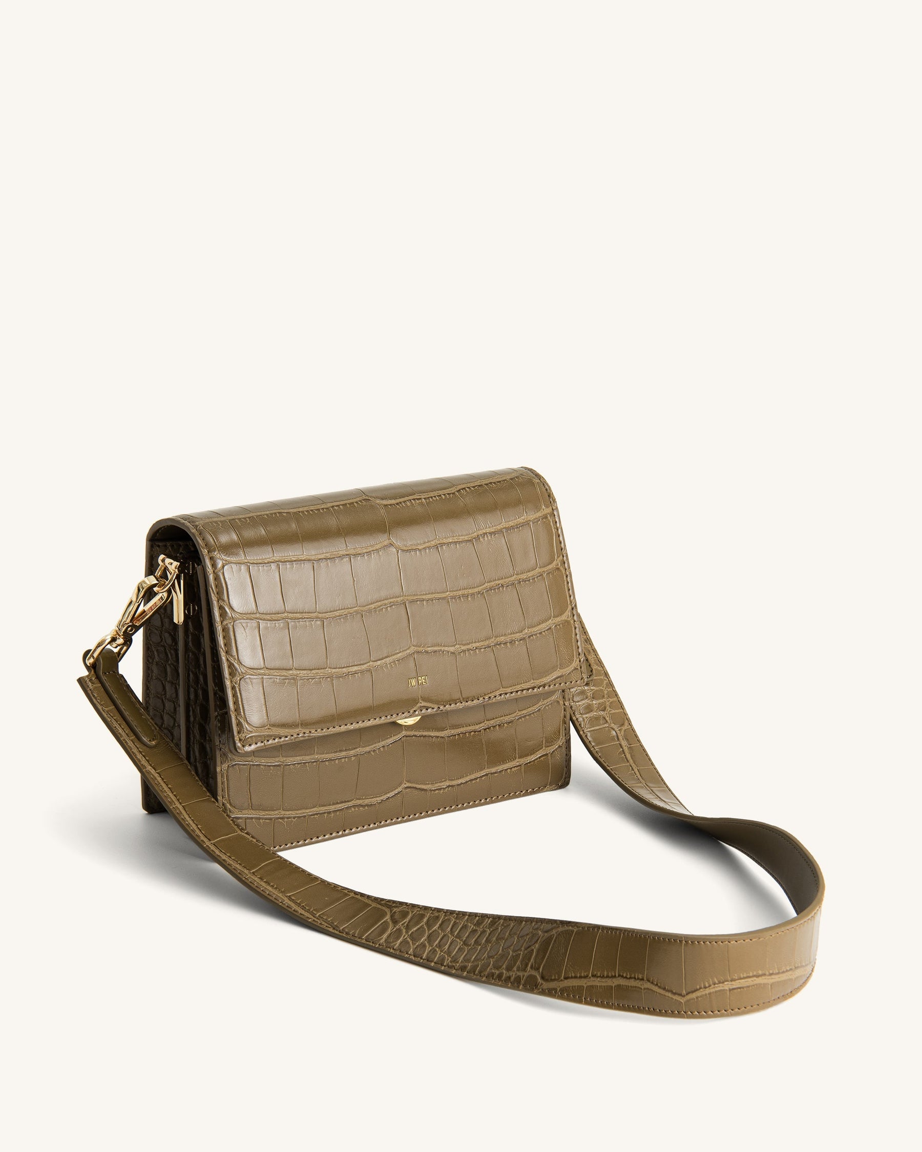 Mini sac bandoulière à rabat - Croco Olive Foncé