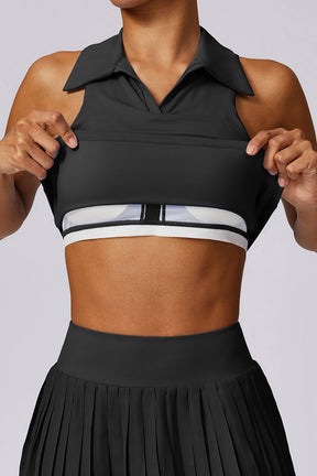 Polo Neck Top 2Pcs Tennis Skirt Set