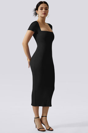 Queen Anne Neckline Dress With Built in Shapewear