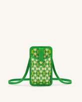 Sac en tricot pour téléphone portable Aylin - Vert & Jaune