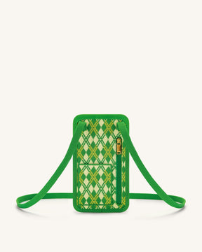 Sac en tricot pour téléphone portable Aylin - Vert & Jaune