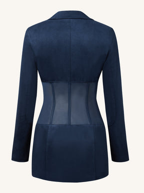 Robe courte avec veste corset en suédine - Bleu foncé