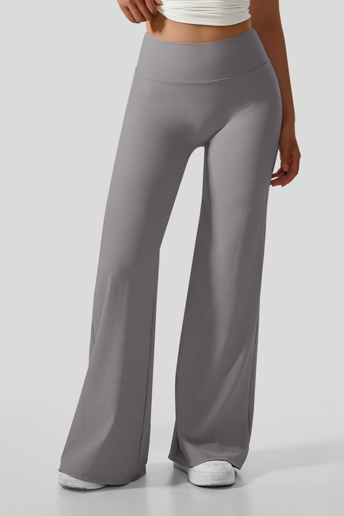 Micro Ribbed Solid Color Wide Leg Pant