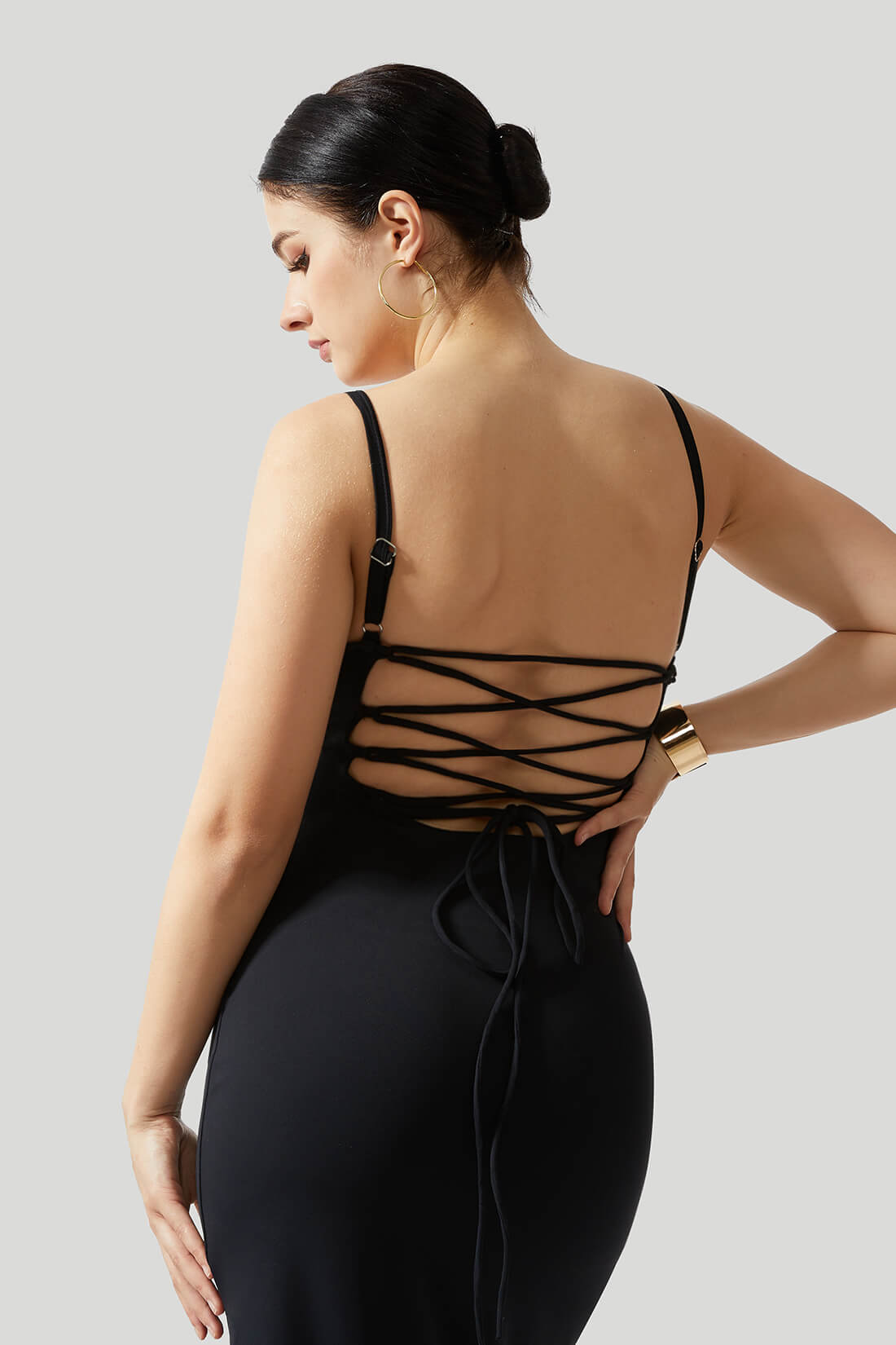 Sexy Backless Crossed Strappy Dress With Built-In Shapewear