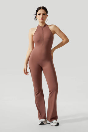 Halter Neck Backless V Back Flared Leg Jumpsuit