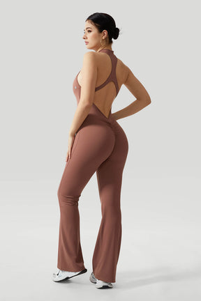 Halter Neck Backless V Back Flared Leg Jumpsuit