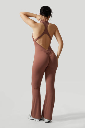 Halter Neck Backless V Back Flared Leg Jumpsuit