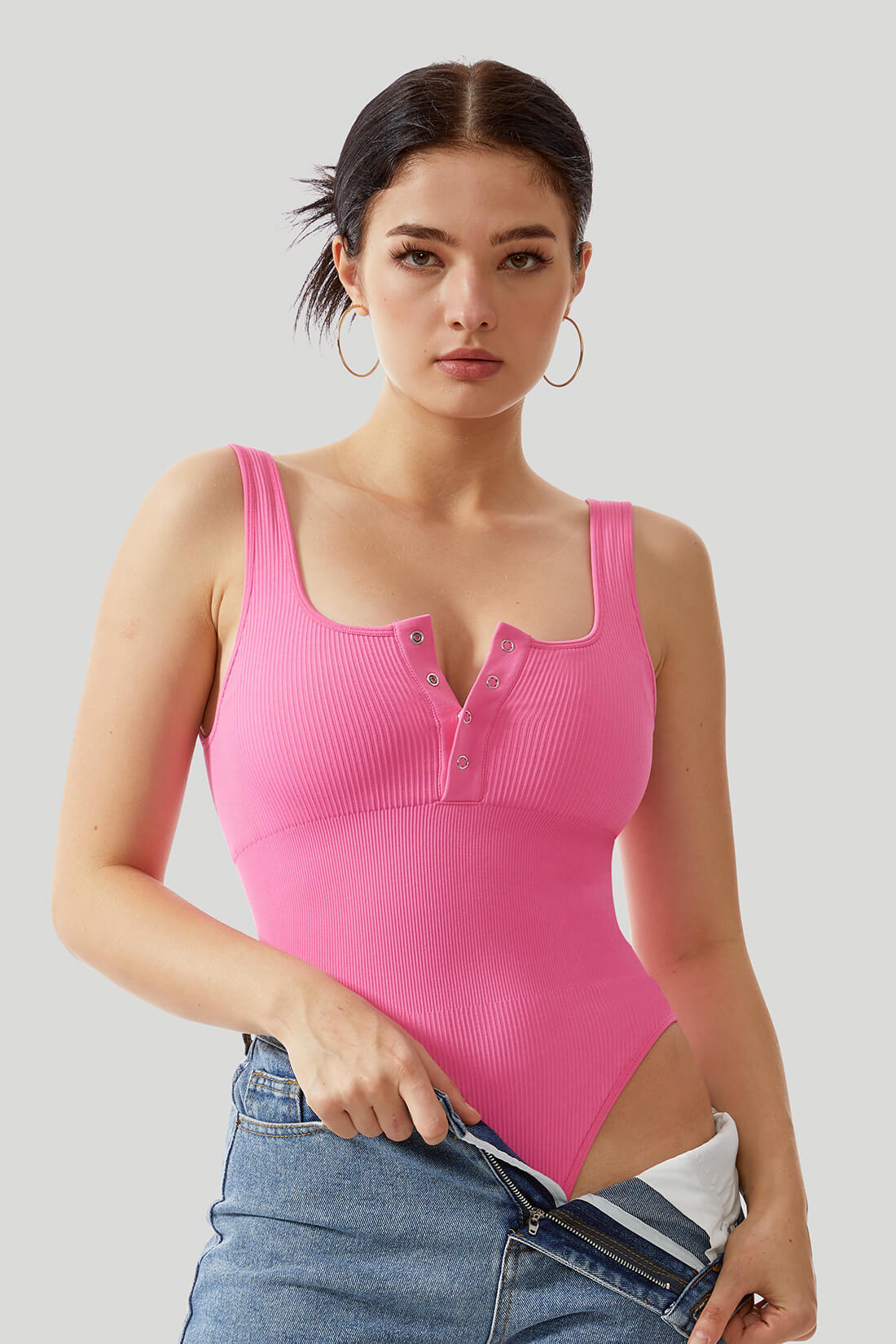 Thread Press Button Tummy Control Bodysuit