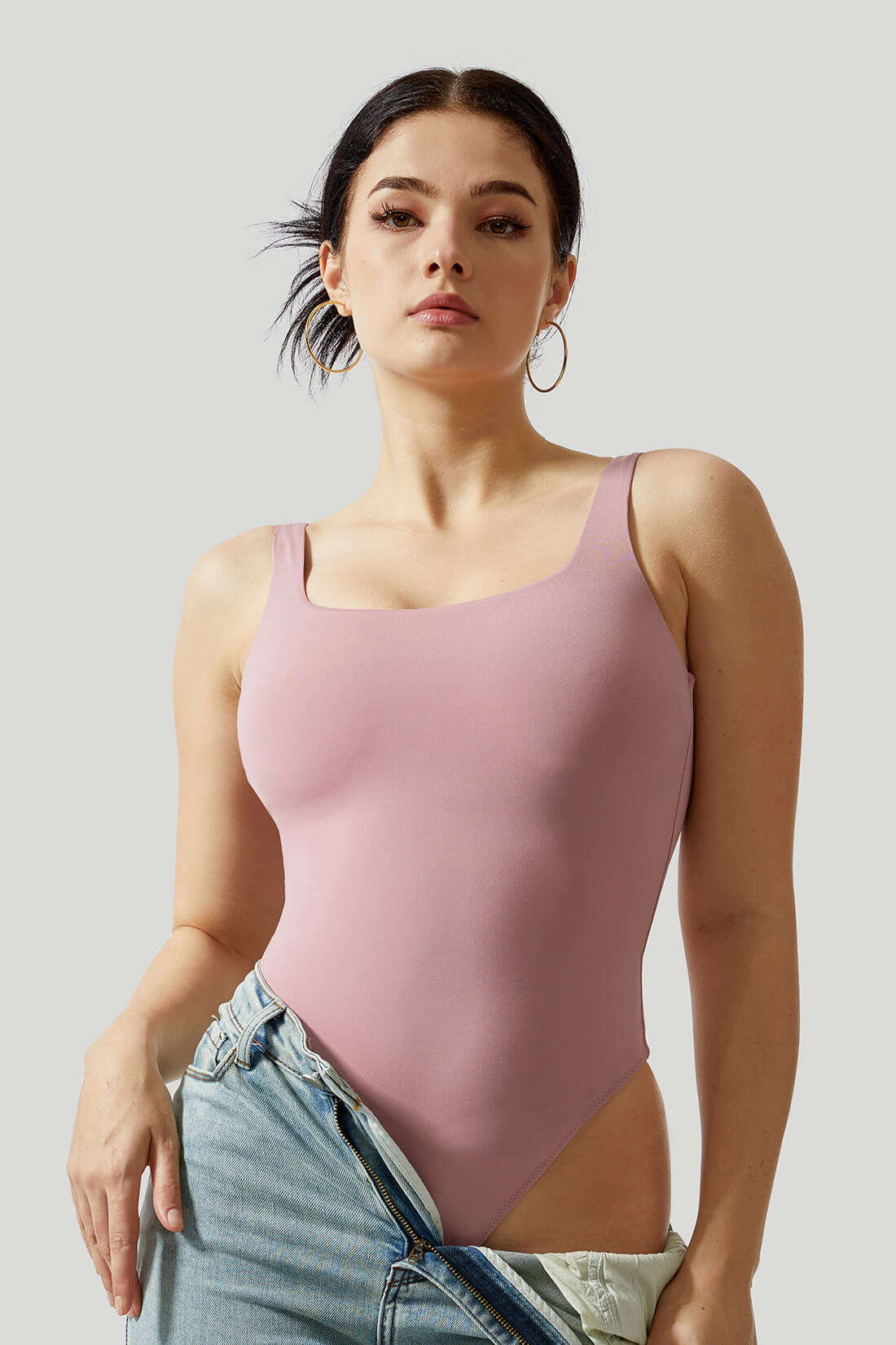 Solid Color Sleeveless Seamed Bodysuit