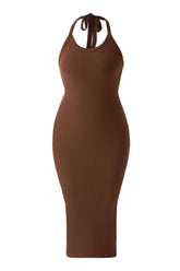 Backless Draped Neck Straps Dress With Built-in Shapewear