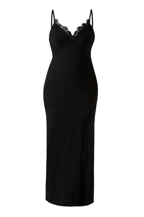 Lace Slip Split Maxi Dress With Built-in Shapewear