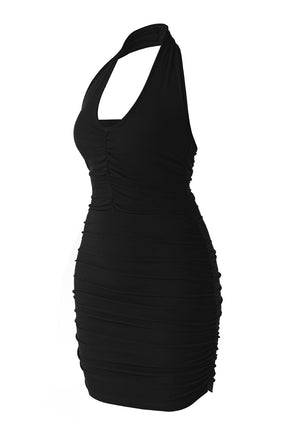 Neck Ruched Mini Dress With Built-in Shapewear