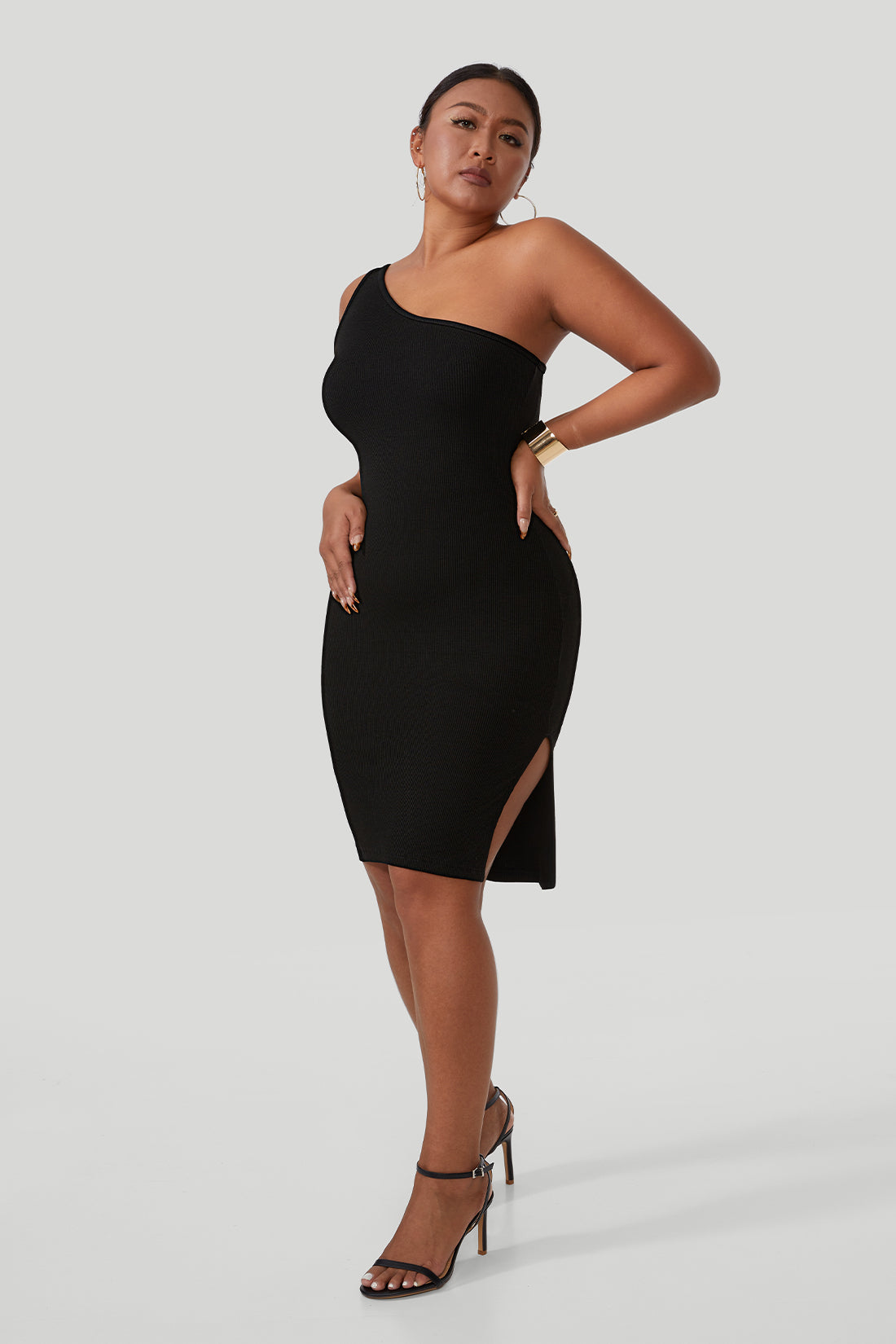 Threaded One Shoulder Mini Dress With Built-In Shapewear