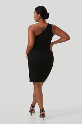 Threaded One Shoulder Mini Dress With Built-In Shapewear