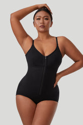 Solid Color Zipper Seamed Shapewear Bodysuit