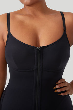 Solid Color Zipper Seamed Shapewear Bodysuit