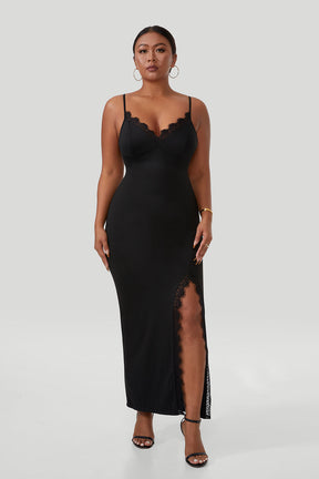 Lace Slip Split Maxi Dress With Built-in Shapewear