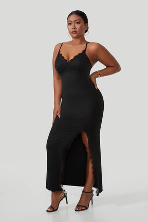 Lace Slip Split Maxi Dress With Built-in Shapewear