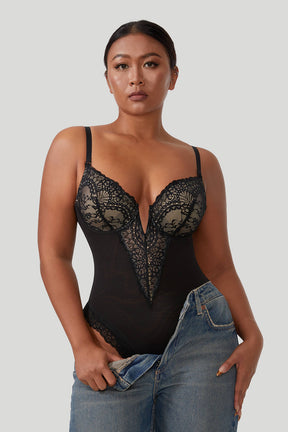 Lace Deep-V Shapewear Bodysuits