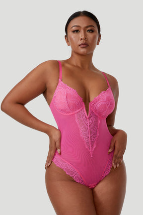 Lace Deep-V Shapewear Bodysuits