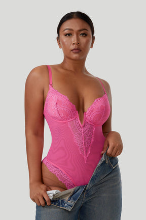 Lace Deep-V Shapewear Bodysuits