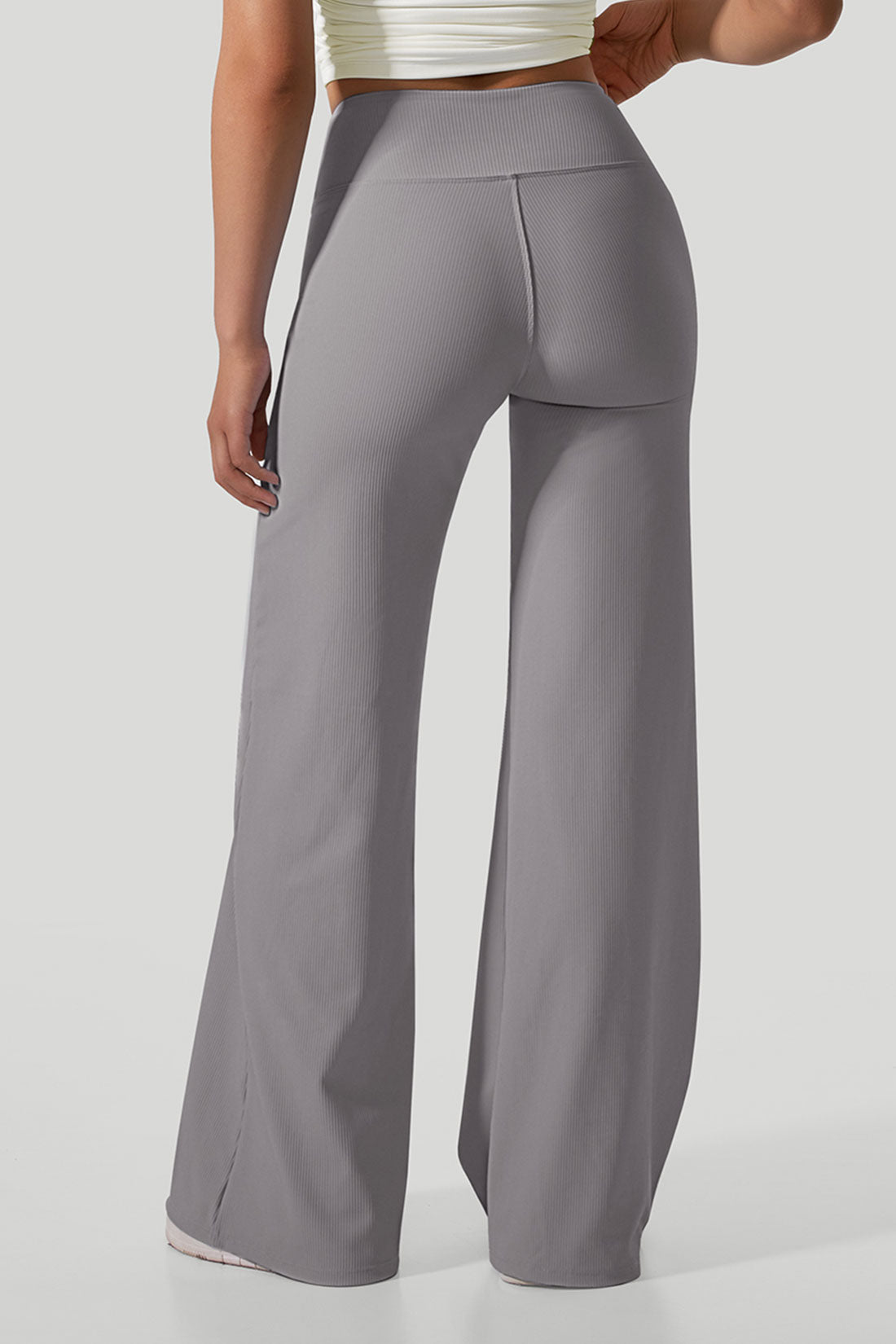 Micro Ribbed Solid Color Wide Leg Pant