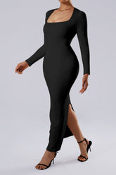 Long Sleeve Queen Anne Neckline Dress