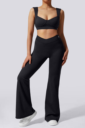 V Waisted Butt Lifting 2Pcs Flared Legging Set