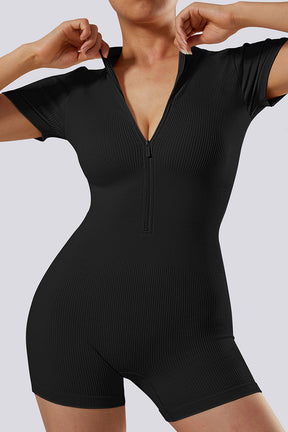 Thread Zipper Short Sleeve Romper