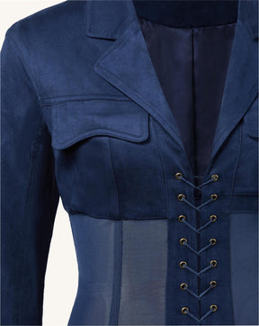 Robe courte avec veste corset en suédine - Bleu foncé