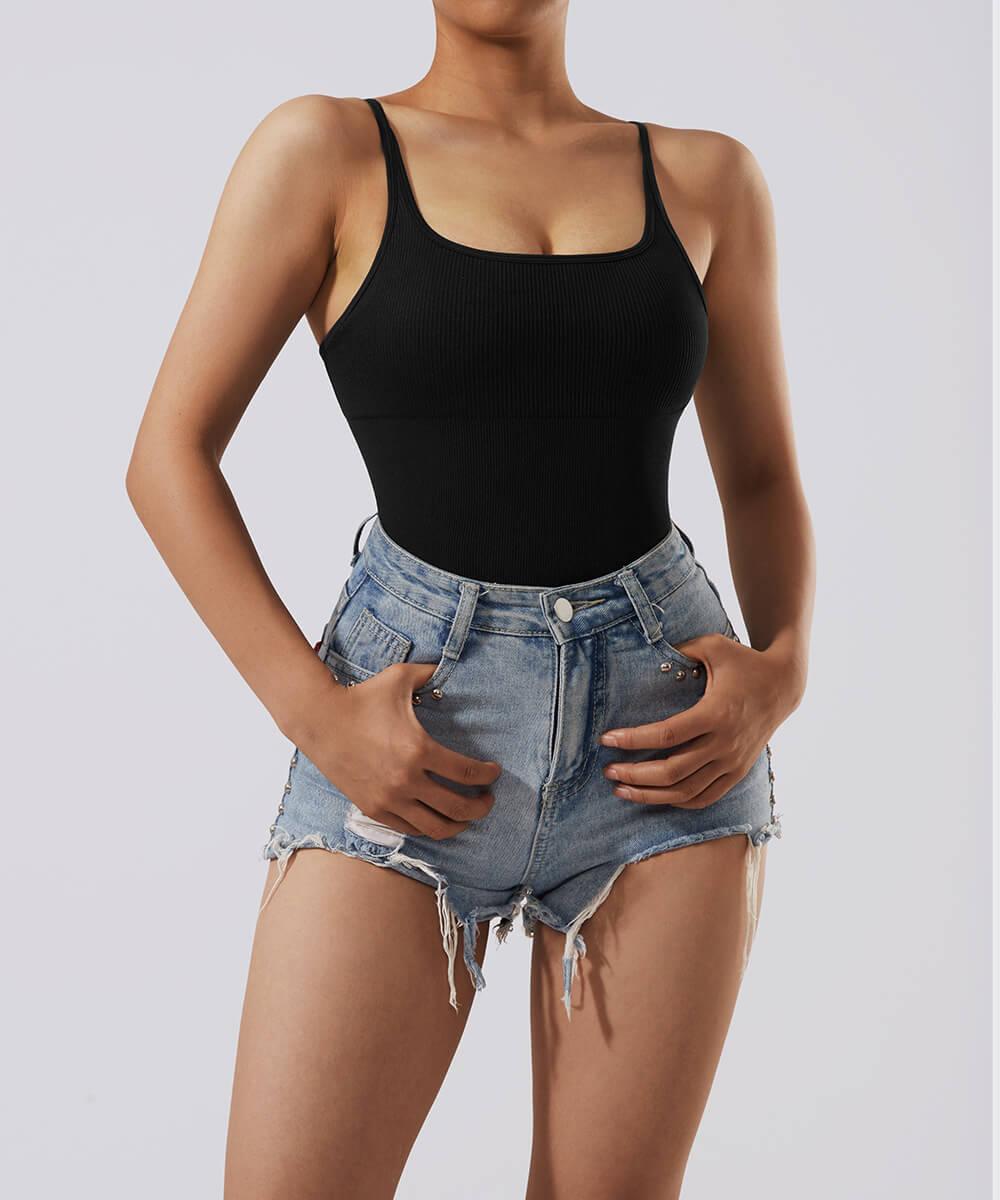 Backless Ribbed Spaghetti Strap Bodysuit