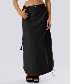 Casual Drawstring Flap Pocket Cargo Skirt