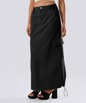 Casual Drawstring Flap Pocket Cargo Skirt