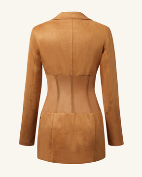 Robe courte avec veste corset en suédine - Camel