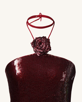 Robe mini à sequins col halter bordeaux - Bourgogne