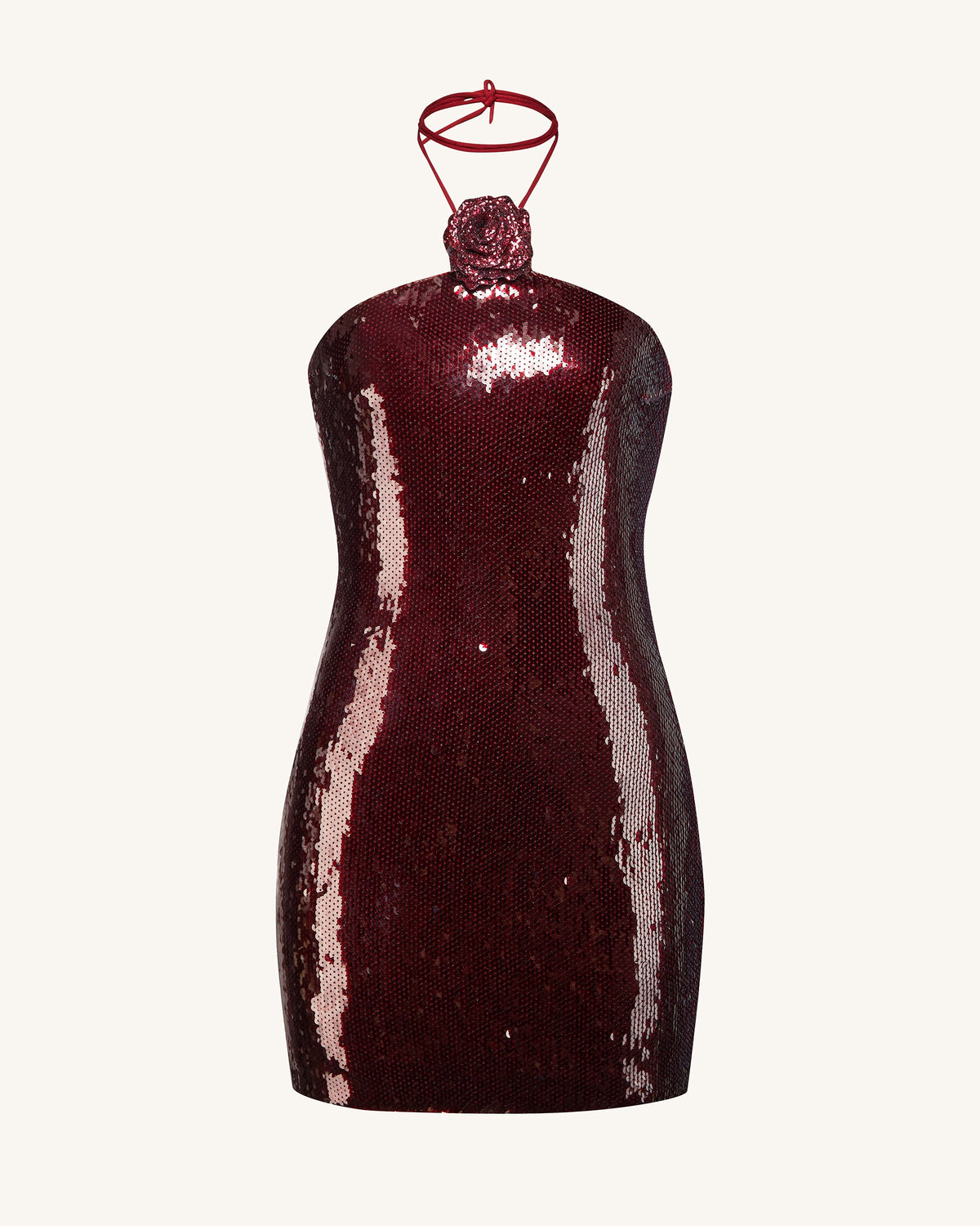 Robe mini à sequins col halter bordeaux - Bourgogne