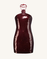 Robe mini à sequins col halter bordeaux - Bourgogne