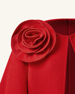 Manteau Cape Clara avec Appliques Florales - Rouge