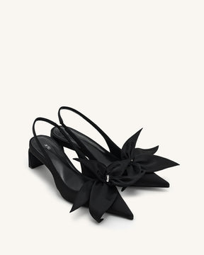 Escarpins slingback avec appliques florales Queena - Noir