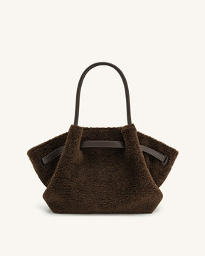 Sac fourre-tout moyen en fausse fourrure Hana - Marron moka