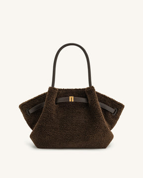 Sac fourre-tout moyen en fausse fourrure Hana - Marron moka