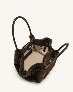 Sac fourre-tout moyen en fausse fourrure Hana - Marron moka