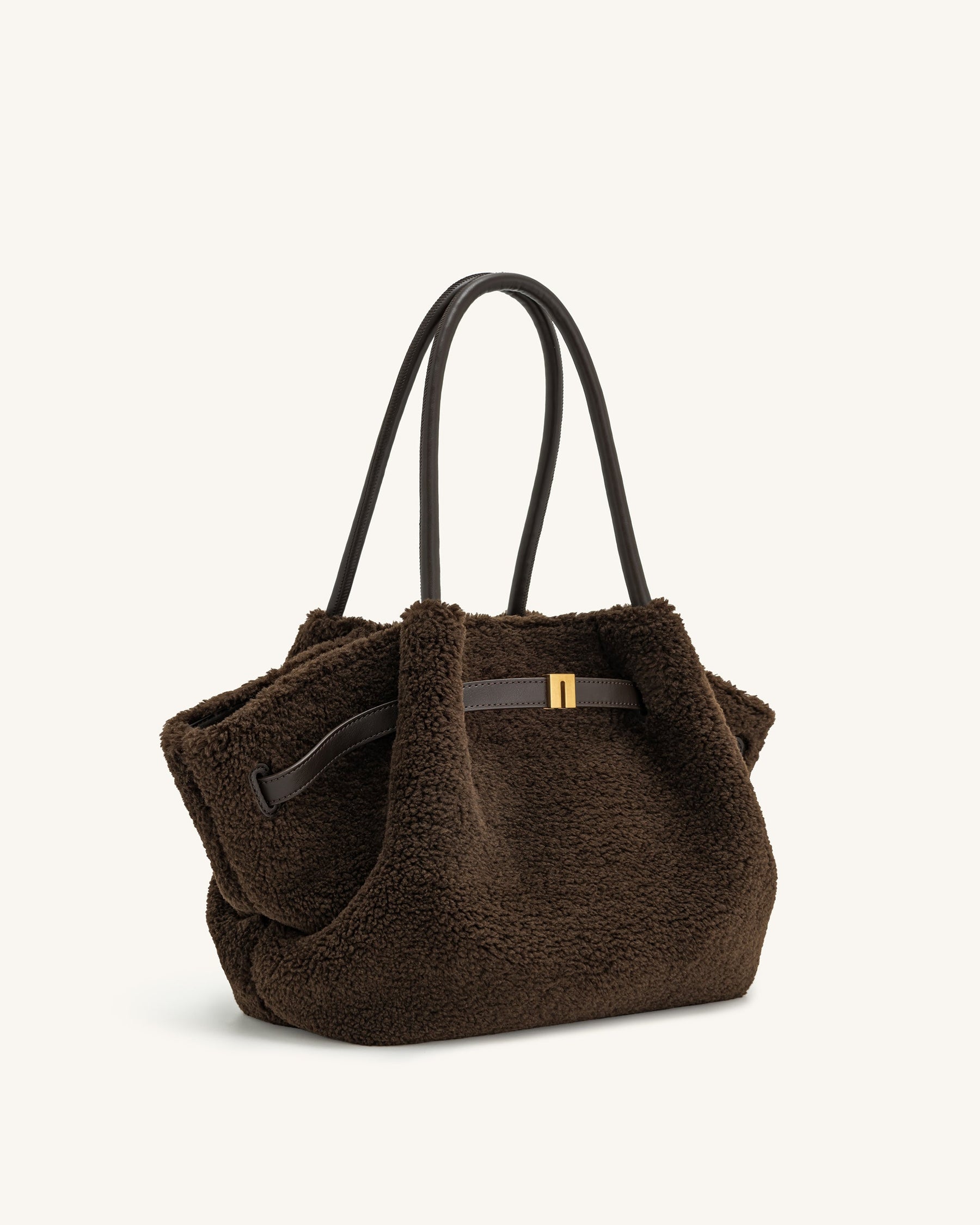 Sac fourre-tout moyen en fausse fourrure Hana - Marron moka