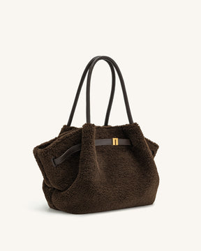 Sac fourre-tout moyen en fausse fourrure Hana - Marron moka