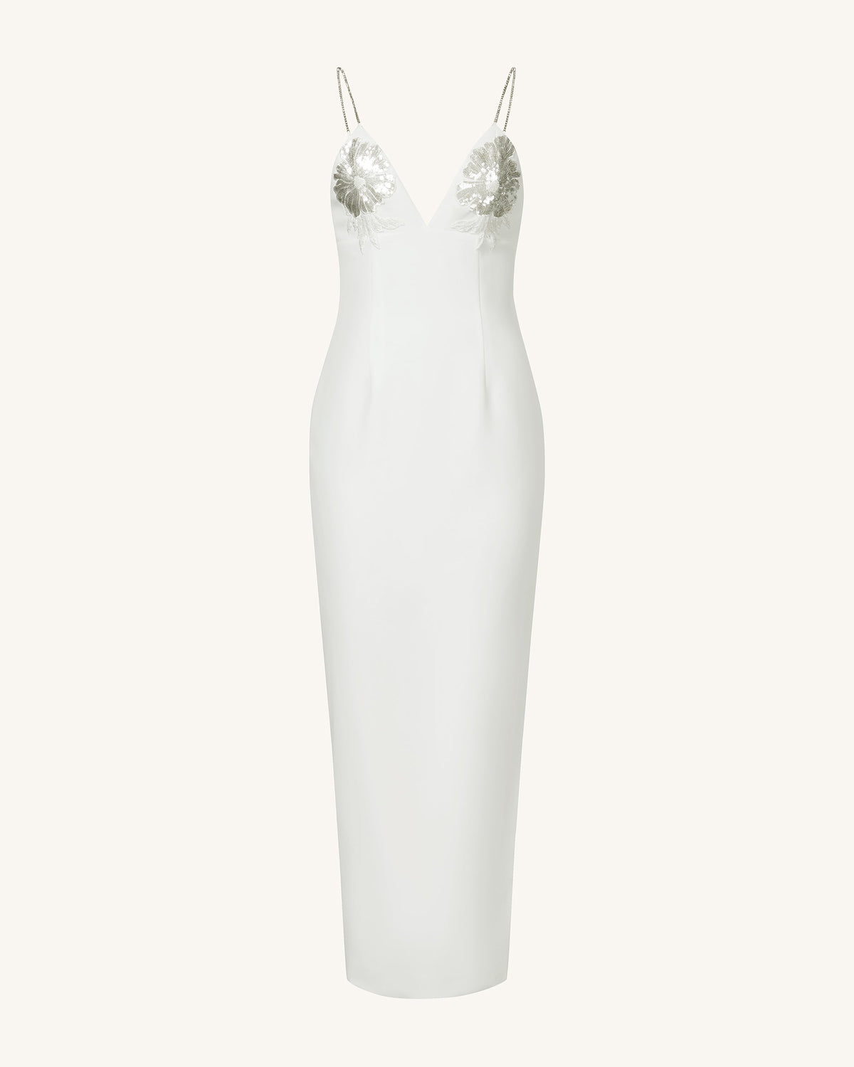 Robe longue blanche Ayliua avec décolleté en cœur orné de strass - Blanc