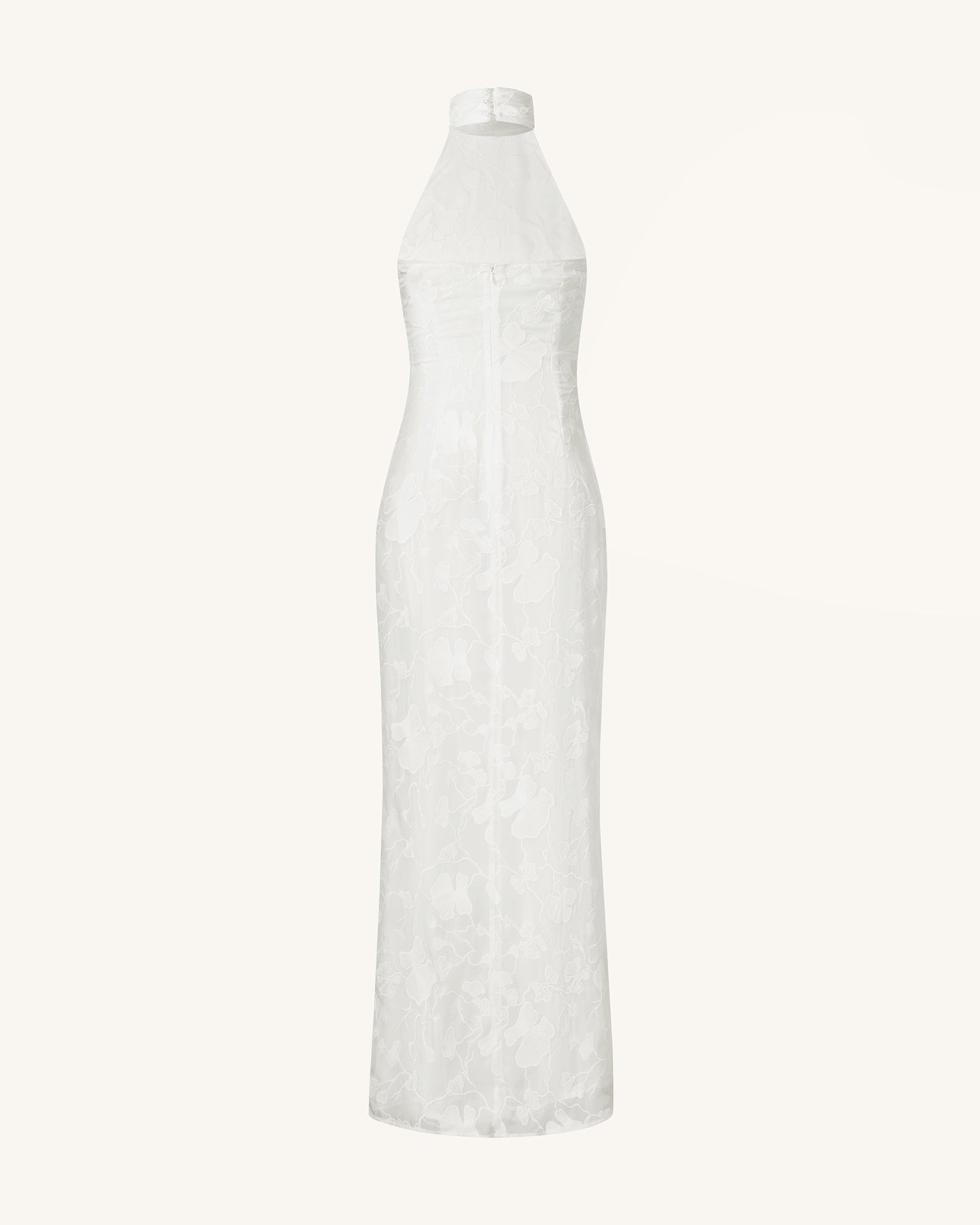 Robe longue blanche à col halter en dentelle florale Uliana - Blanc