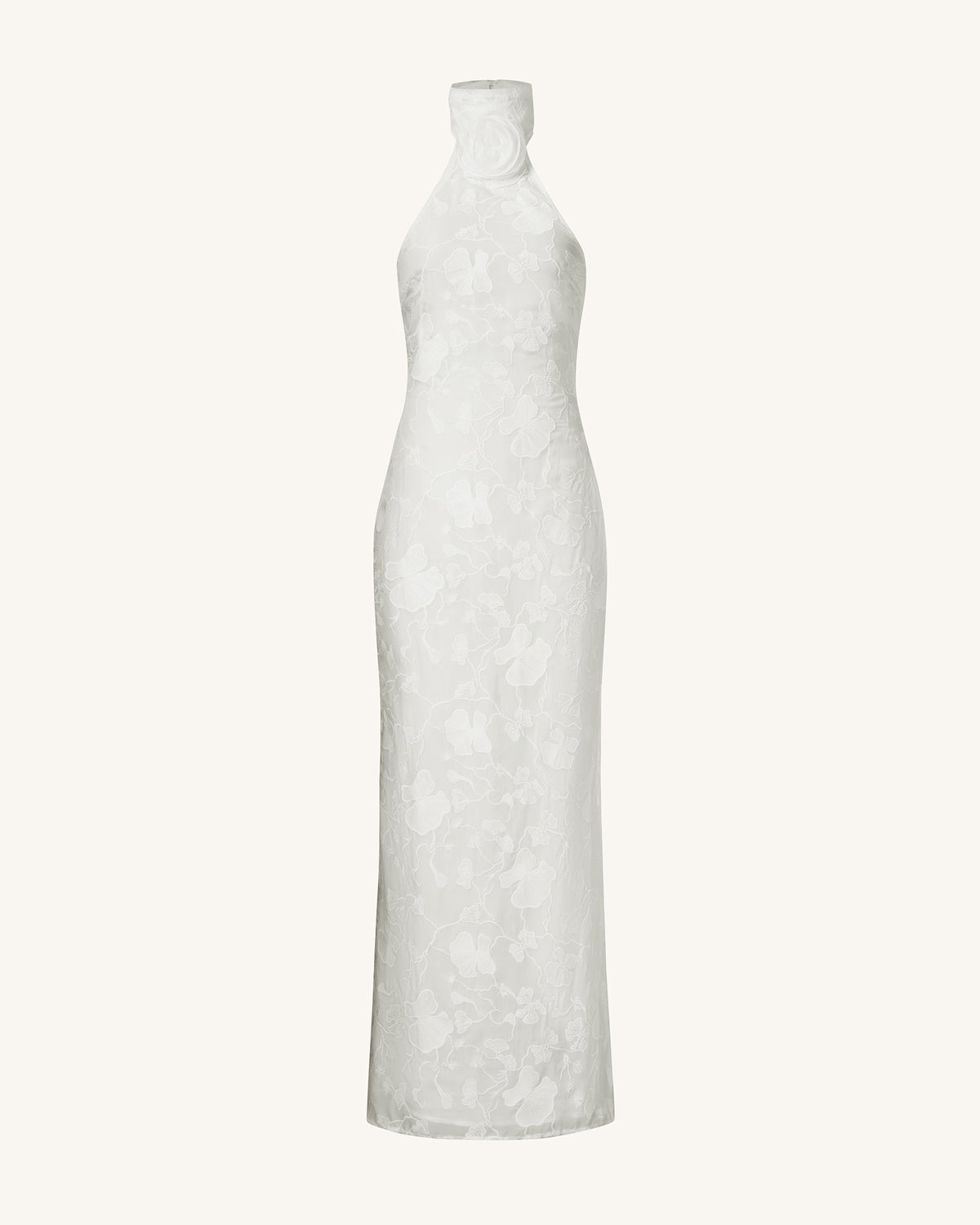 Robe longue blanche à col halter en dentelle florale Uliana - Blanc