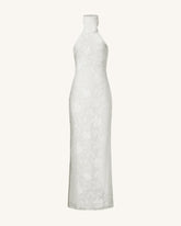 Robe longue blanche à col halter en dentelle florale Uliana - Blanc